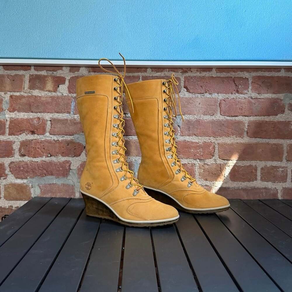 Vintage Timberland Bezel Tall Knee-High Lace-Up Wedge Boot, Size 8